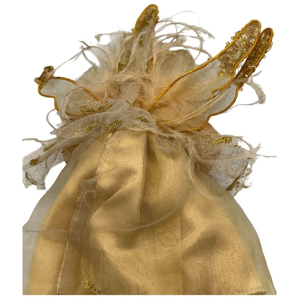 Winward Gold Angel Fairy Ornament Feathers Glitter Crimped Hair Carrying Bouquet - Picture 5 of 10